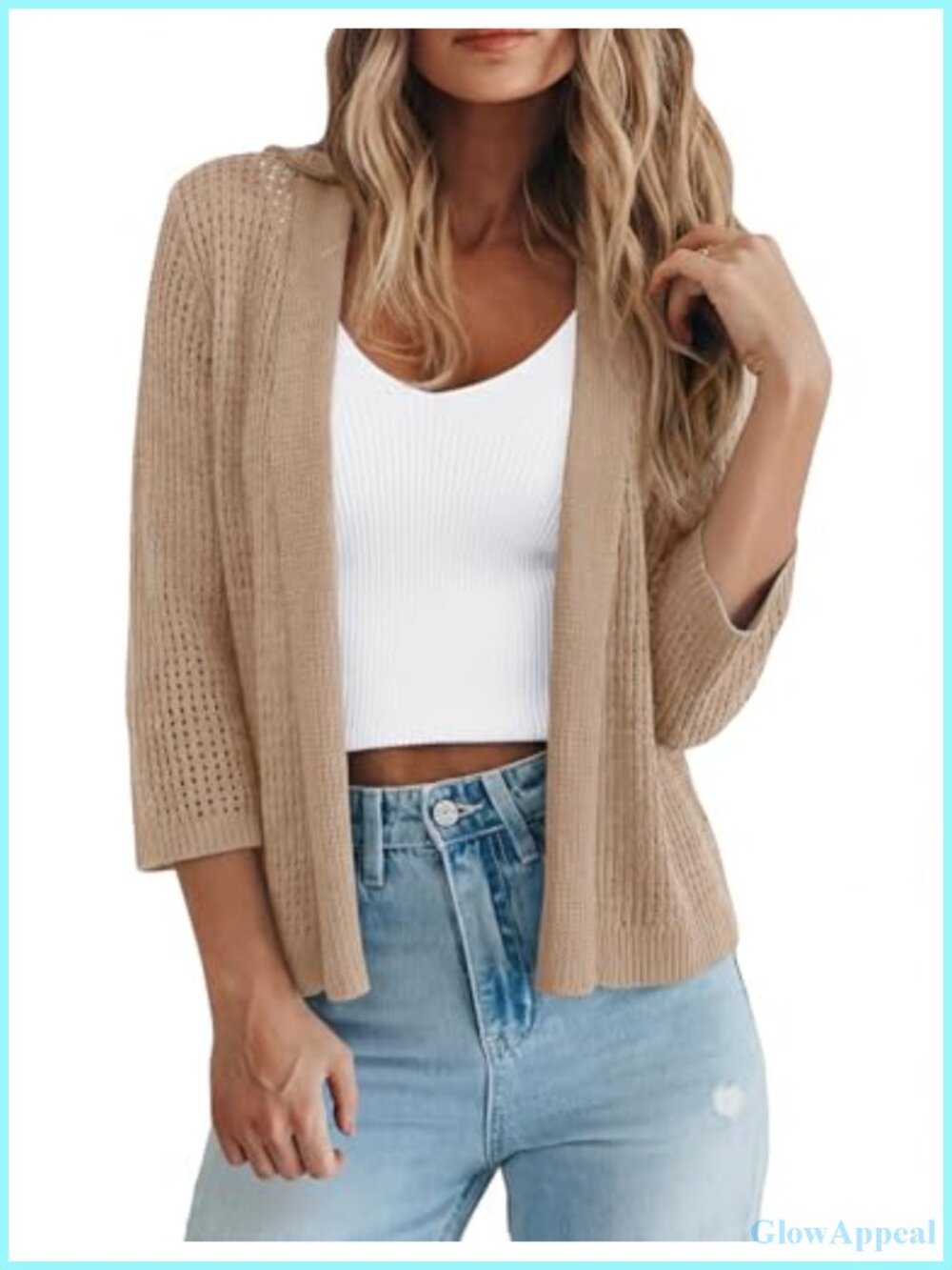 Women's Openwork Knit Cardigan 3/4 Sleeve Casual Shrug